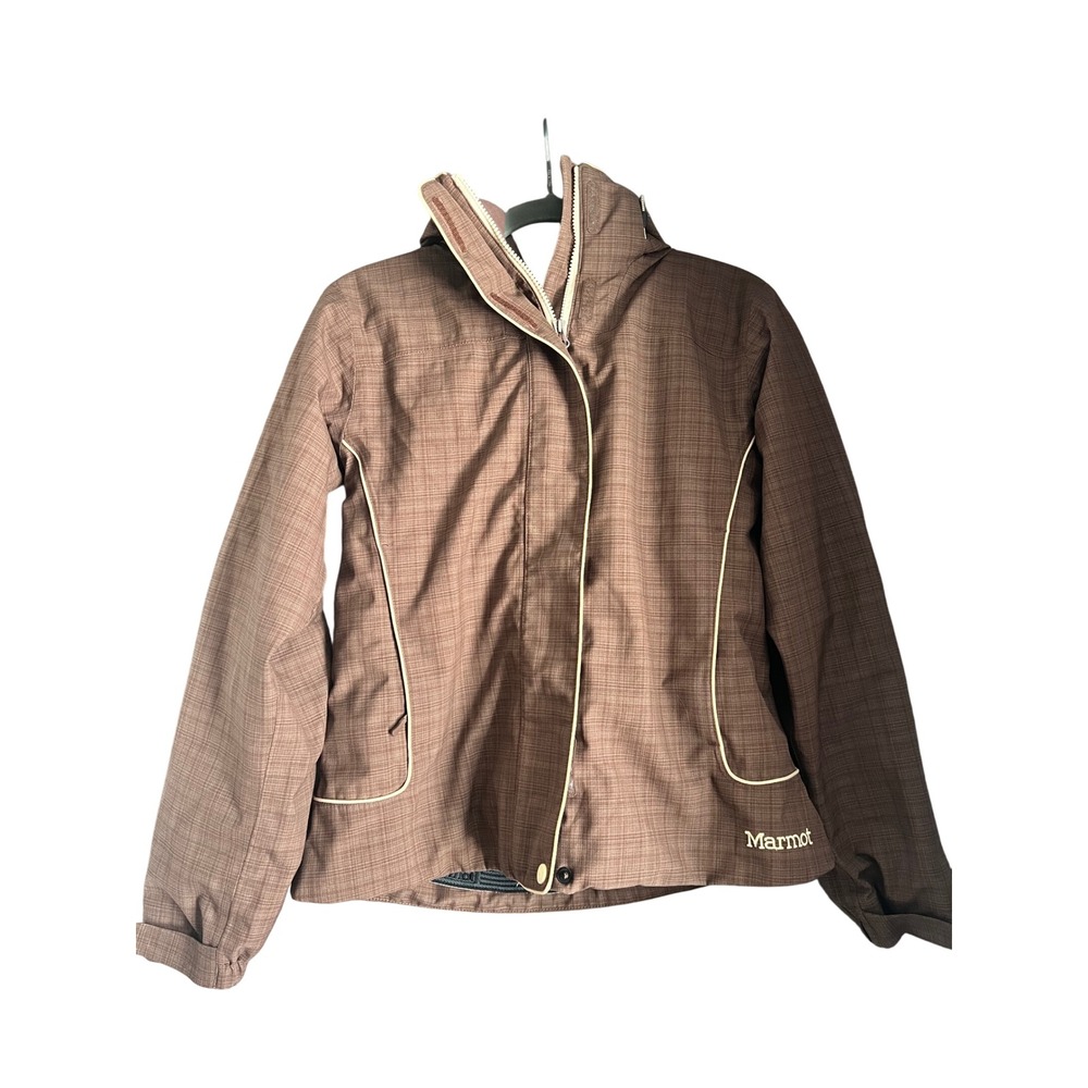 Marmot Womens Plaid Jacket Brown Lightweight‎ Hooded Outdoor Coat Size Medium